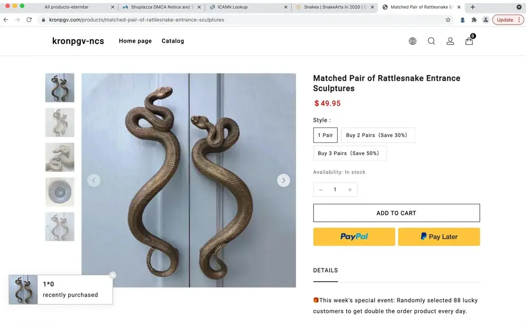 Snake door handles on shop