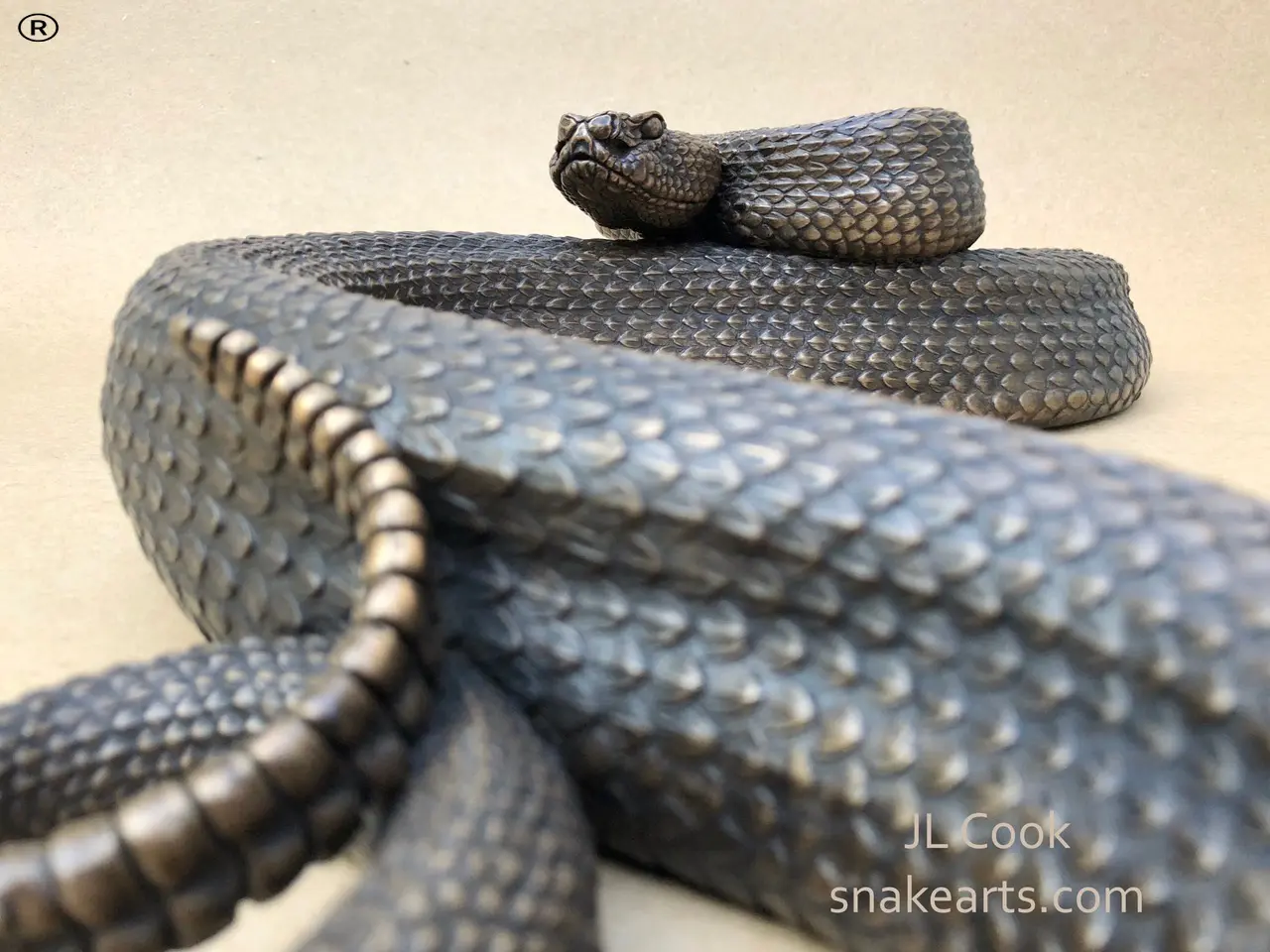 A Western Diamondback rattlesnake sculpture